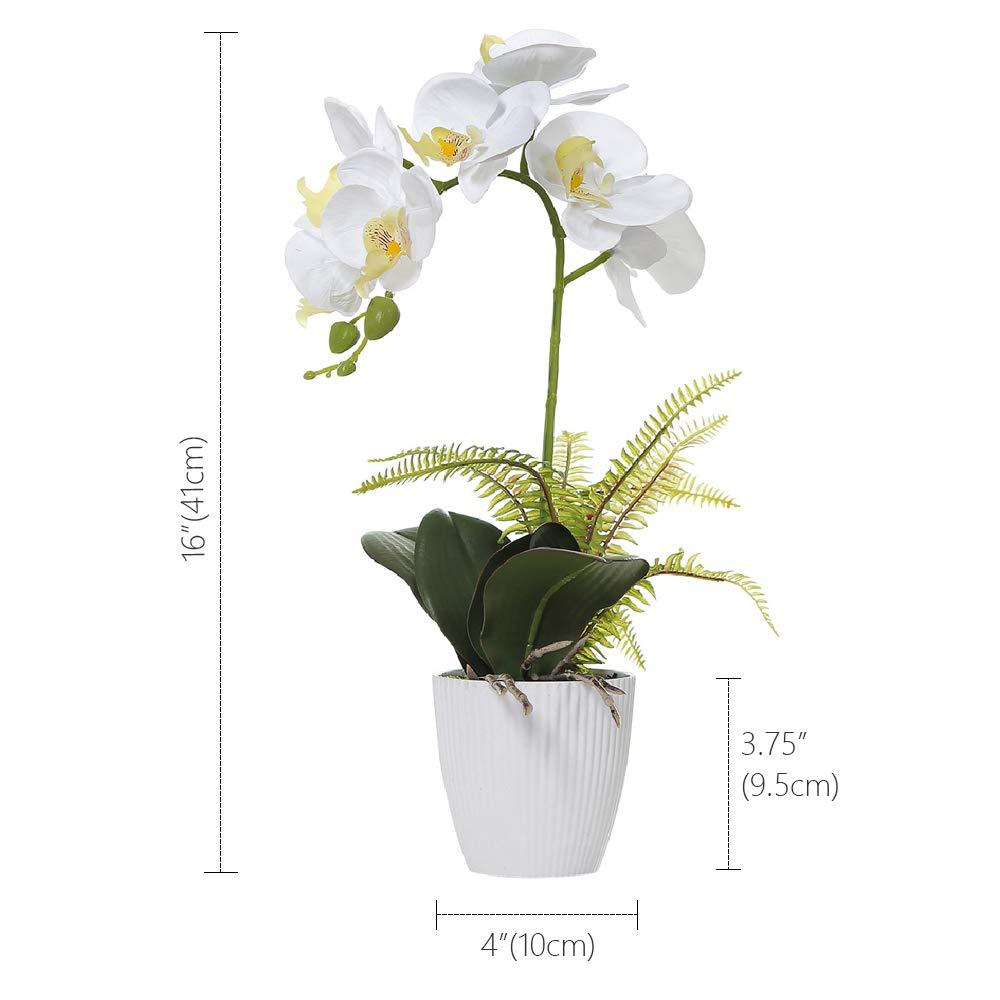 Olrla White Orchid Artificial Flower in Pot, 16 inch Faux Phaleanopsis Orchid Bonsia for Office Home Wedding Party Indoor Table Decor (White 1)