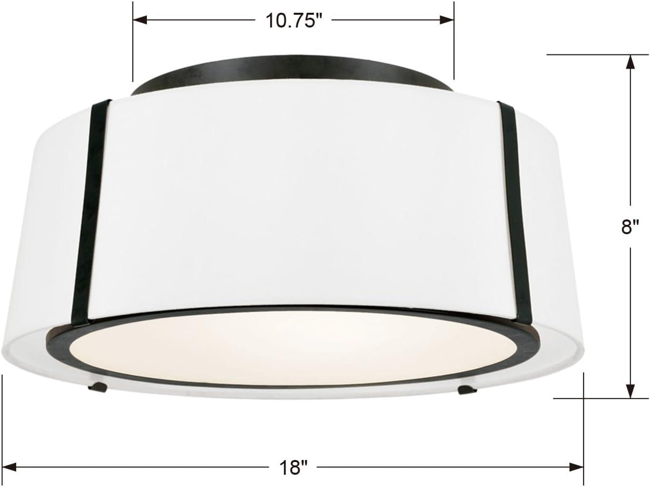 Matte Black Glass Drum Ceiling Light with White Silk Shade