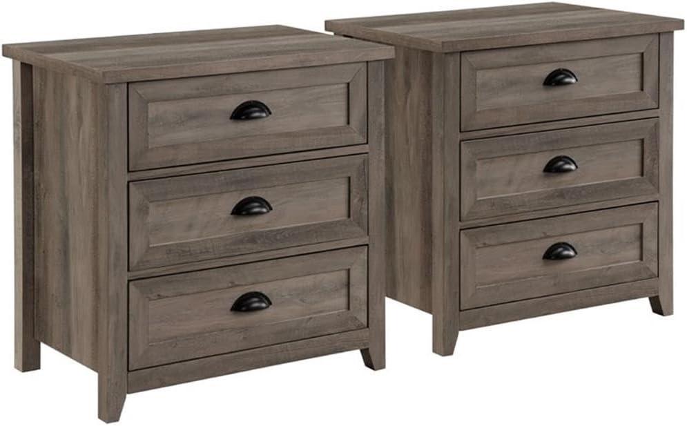 Grey Wash 3-Drawer Framed Nightstand Set, 2-Pack