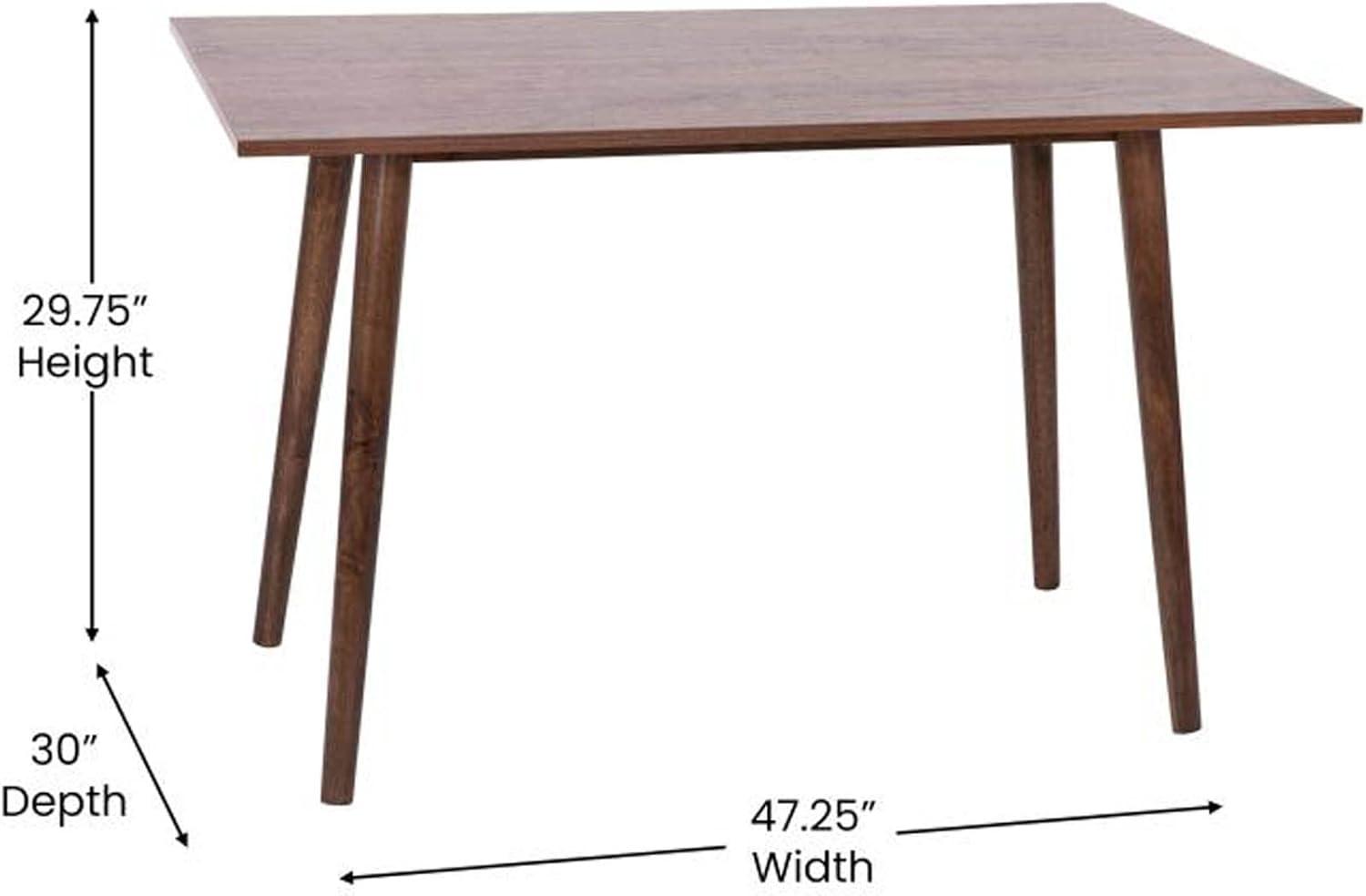 Flash Furniture Hatfield 47 Inch Mid-Century Modern Wood Dining Table, Wood Kitchen Table, Dark Walnut