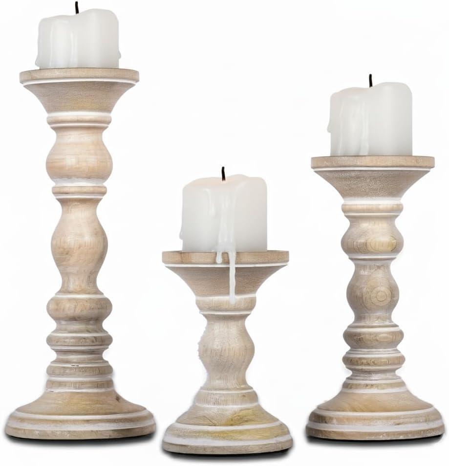 Mela Artisans Set of 3 Wood Candle Holders