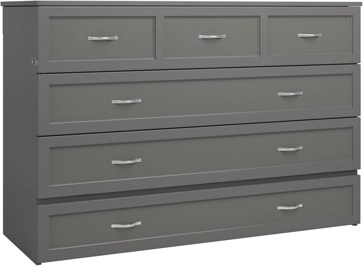 Northfield Queen Solid Wood Modern Murphy Bed Chest with Mattress in Gray