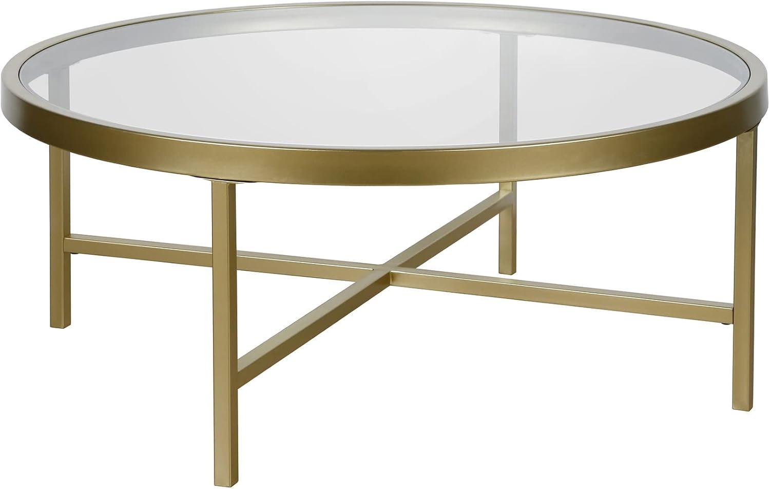 Henn&Hart Round Metal Base Coffee Table in Brass and Gold