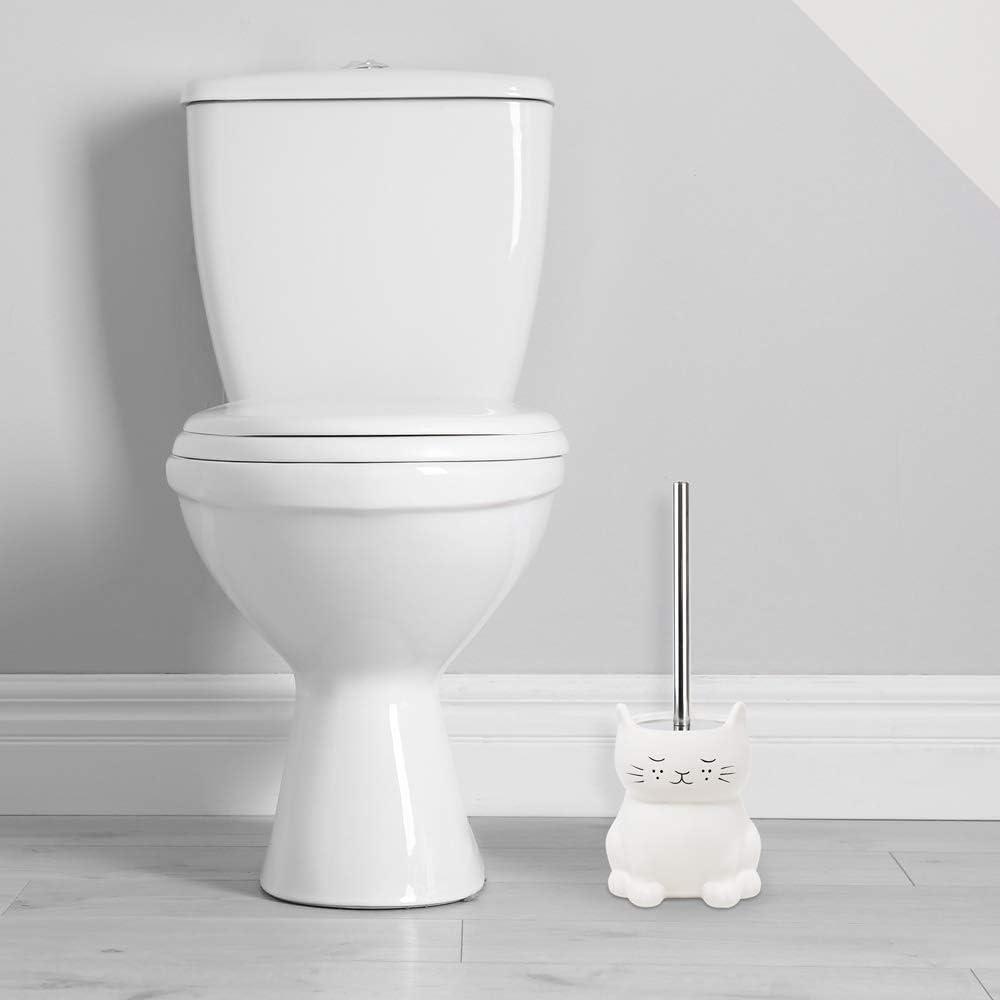 Isaac Jacobs White Ceramic Cat Toilet Brush & Holder, 1 Count