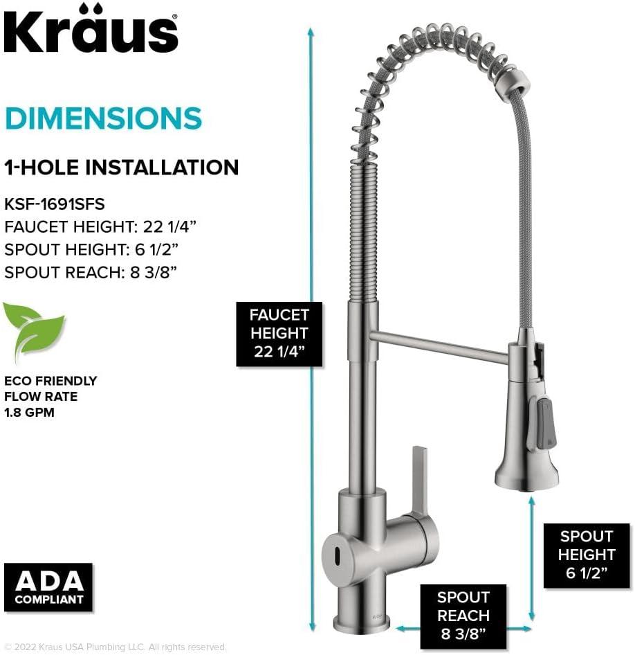 KRAUS Britt Touchless Sensor Commercial Single Handle Pull Down Kitchen Faucet