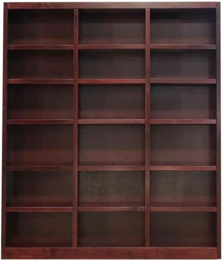 Pemberly Row Traditional 84" Tall 18-Shelf Triple Wide Wood Bookcase in Cherry