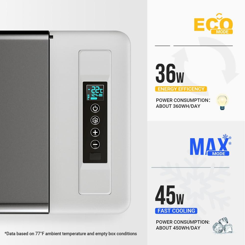 BougeRV Portable Car Refrigerator 23 Qt, 12 Volt Refrigerator Portable Freezer Compressor Cooler with -7℉~50℉ Cooling Range, 12/24V DC 110~240V AC for RV Truck Vehicle Boat Outdoor Use Gray