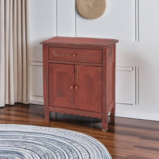 Alaterre Furniture Country Cottage Accent Cabinet, Antique Farmhouse Style Shelf and Square Turned Legs, Pine/Acacia Hardwood for Living Room, Red