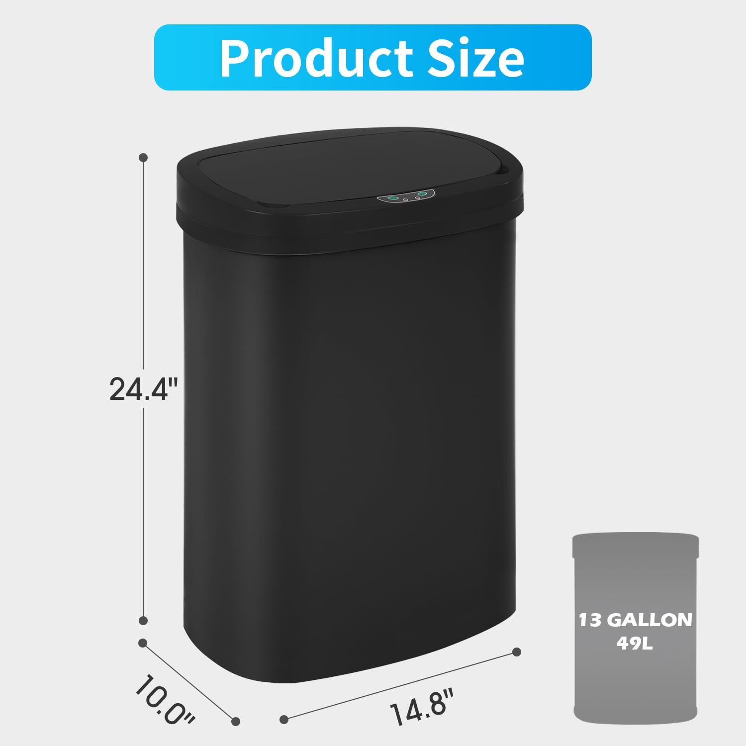 Black Plastic Touchless 13-Gallon Kitchen Trash Can Set