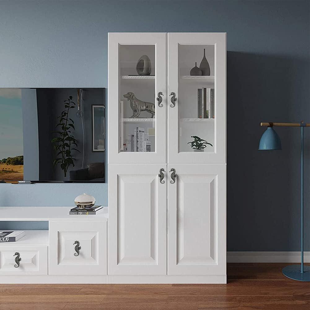 Seahorse Cabinet Knobs, 4Pcs Zinc Alloy, Silver, 2.63" L x 1.29" W x 0.90" H, Easy to Install, Durable