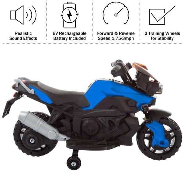 Toy Time Kids Motorcycle - Electric Ride-On with Training Wheels and Reverse Function - White and Black