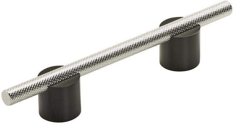 Polished Nickel and Matte Black Modern Bar Drawer Pull