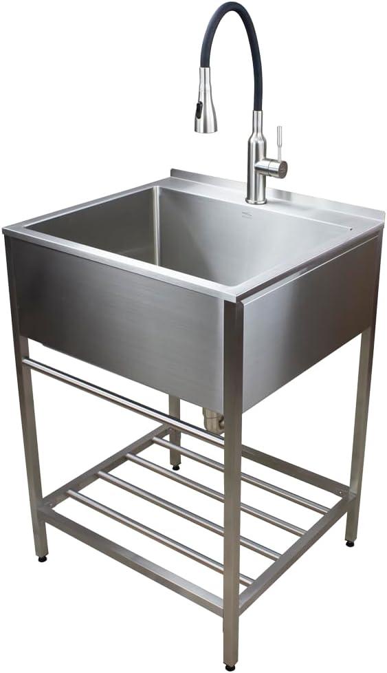 Transolid 25 in. x 22 in. Farmhouse Laundry Sink with Wash Stand in Brushed Satin