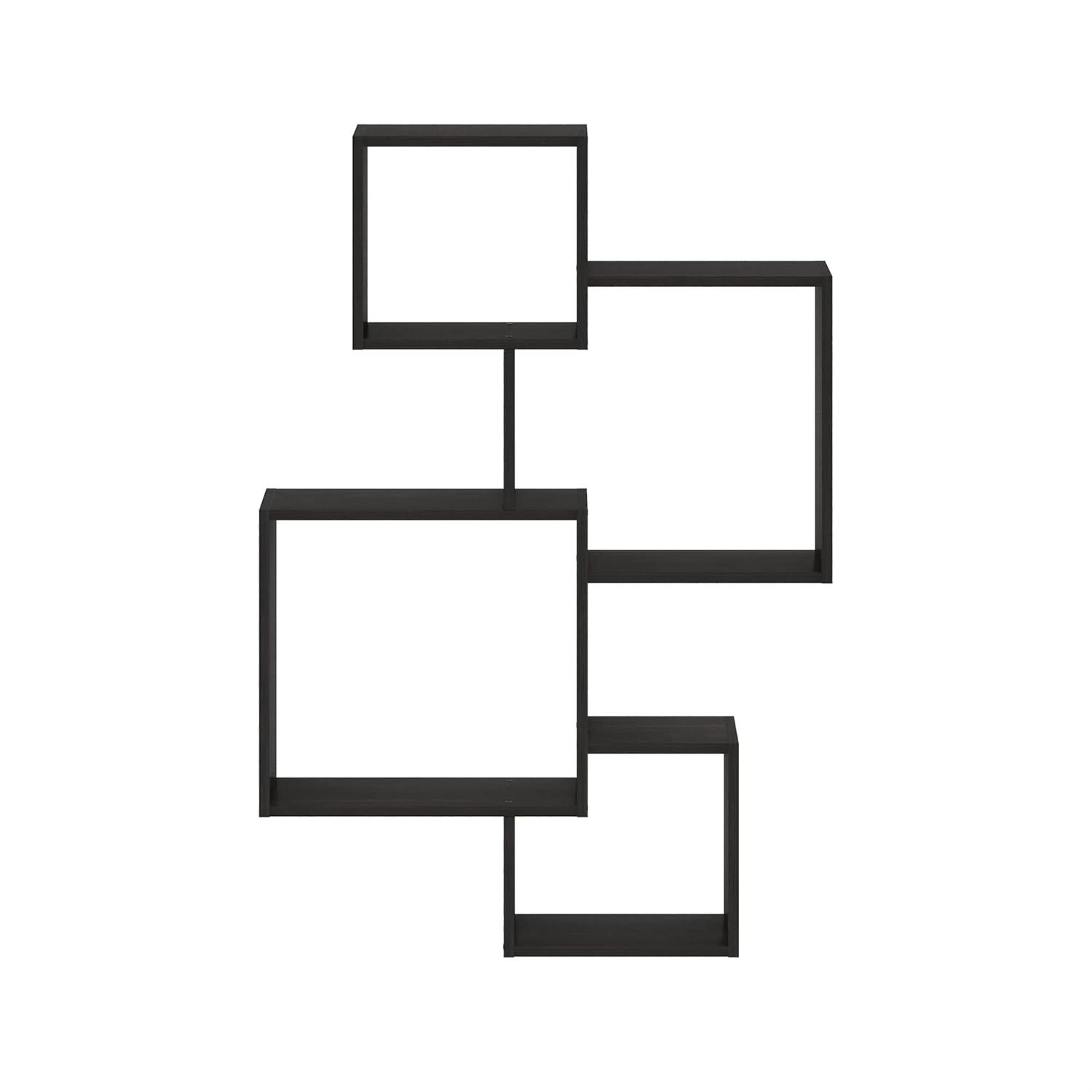 Furinno Rossi Interweave Wall Mount Floating Cube Shelf, Set of 4, Espresso