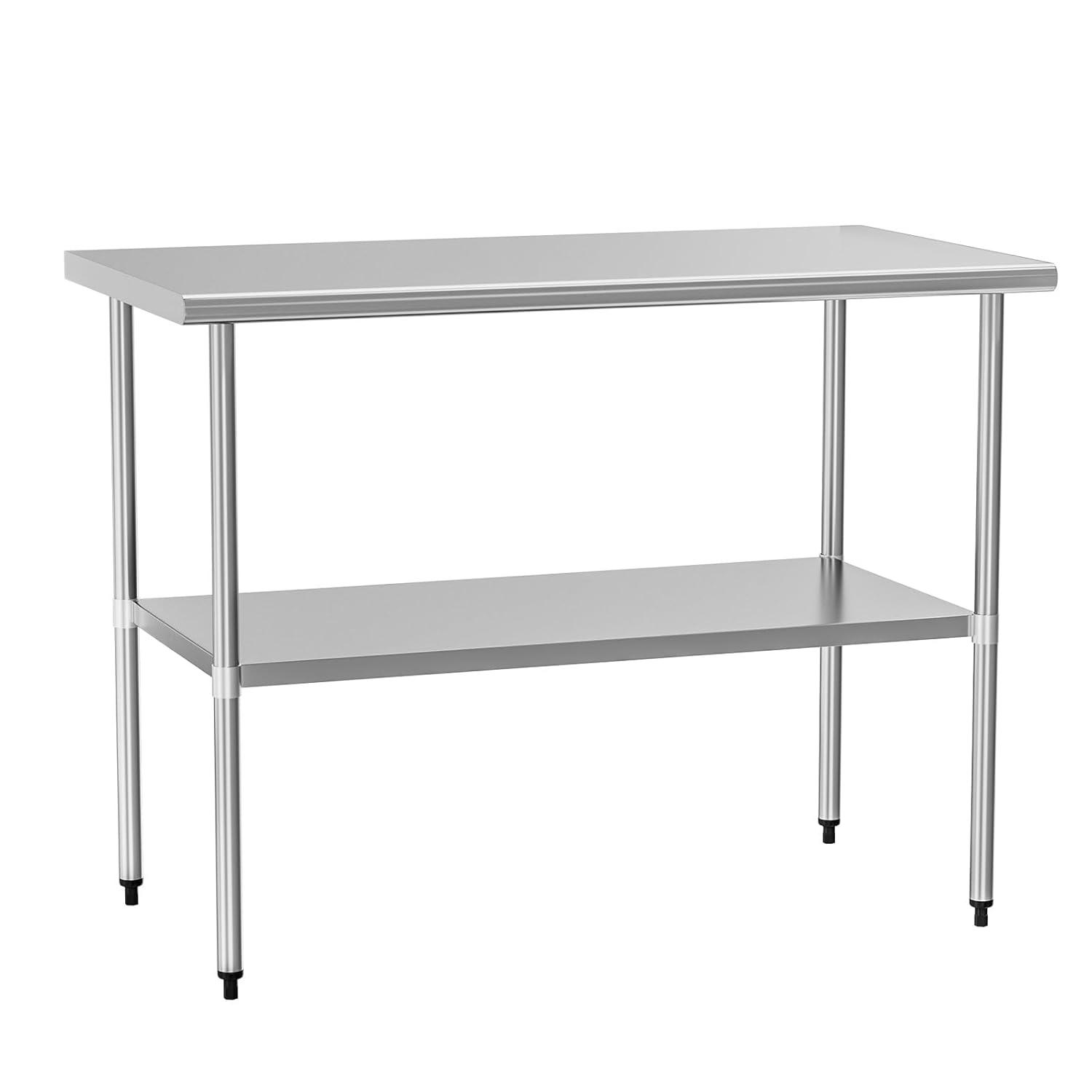 Stainless Steel Table for Food Prep & Work 30 x 48 inches Utility Table with Adjustable Undershelf, Commercial Workstation in Kitchen, Garage, Outdoor BBQ