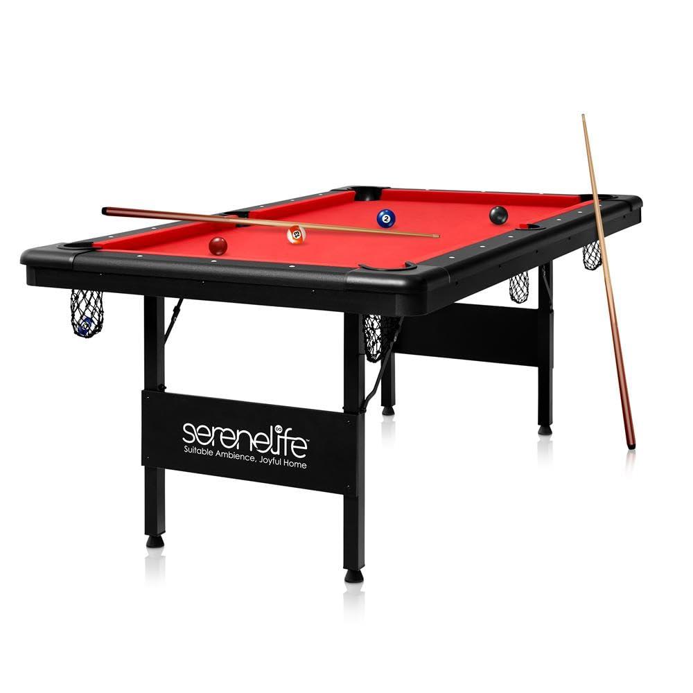 SereneLife 6 Ft Red Portable Pool Table with Accessories