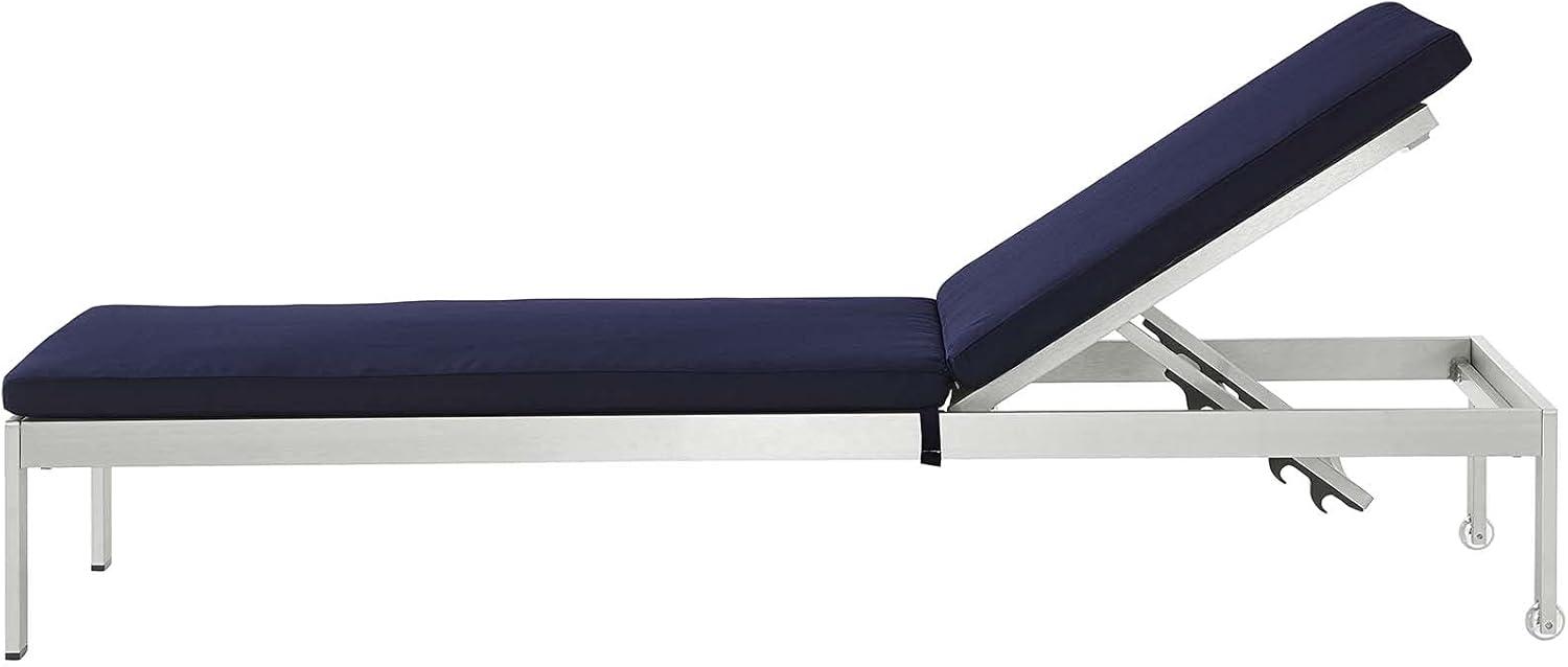 Navy Cushioned Aluminum Outdoor Chaise Lounge with Adjustable Backrest