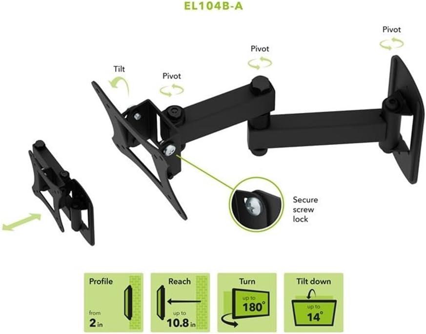 Black Steel Full Motion Dual Arm TV Wall Mount for 12"-25" Screens