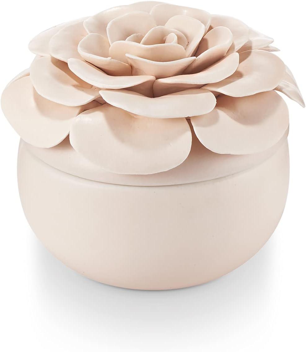 Pink Ceramic Flower Soy Candle with Coconut Mango Scent