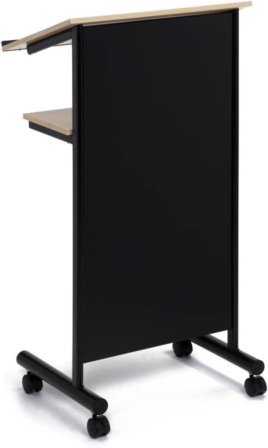 Audio-Visual Direct Lectern (45" H x 17" D x 23" L)- Modern Wood & Metal Podium Wheels -Beech/Black-