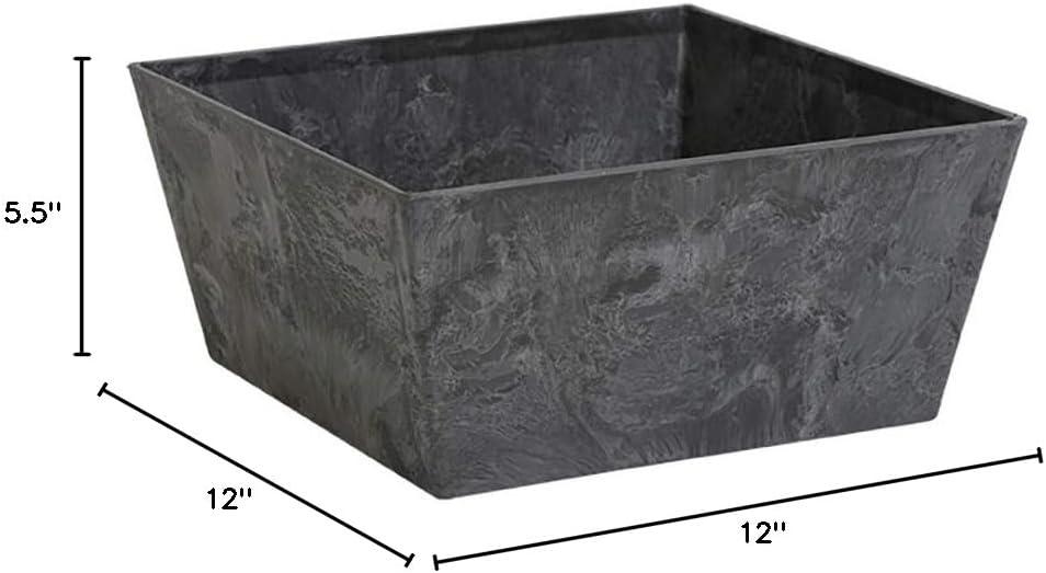 Ella 12-Inch Black Low Square Plastic and Stone Planter