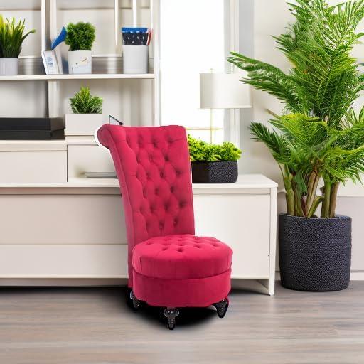 HOMCOM High Back Accent Chair, Upholstered Armless Chair, Retro Button-Tufted Royal Design with Thick Padding and Rubberwood Leg, Crimson Red