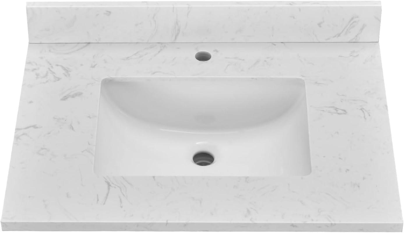 30 in. White Engineered Stone Vanity Top with Rectangular Sink