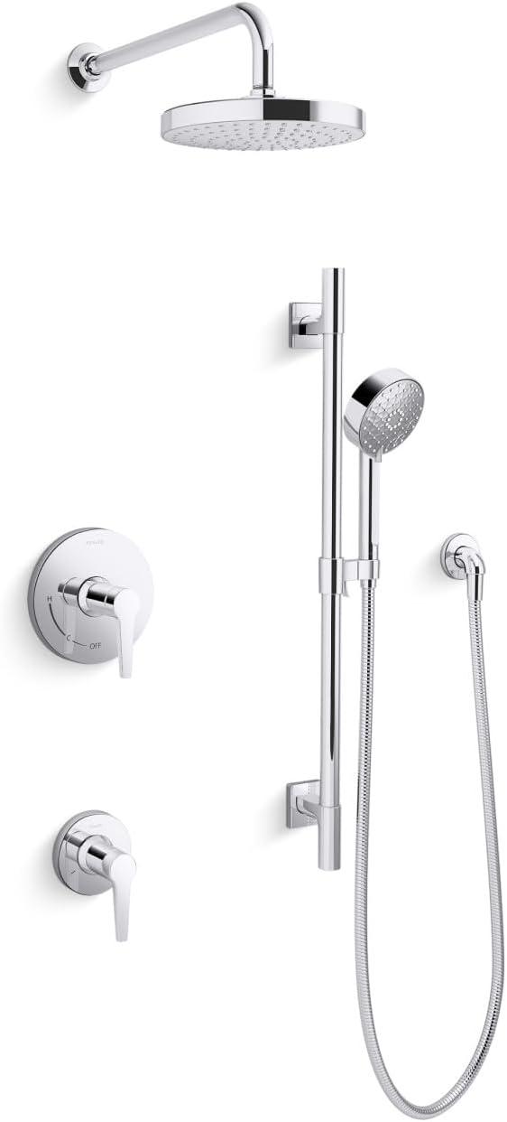 Polished Chrome Adjustable Rain Shower Kit with Slide Bar