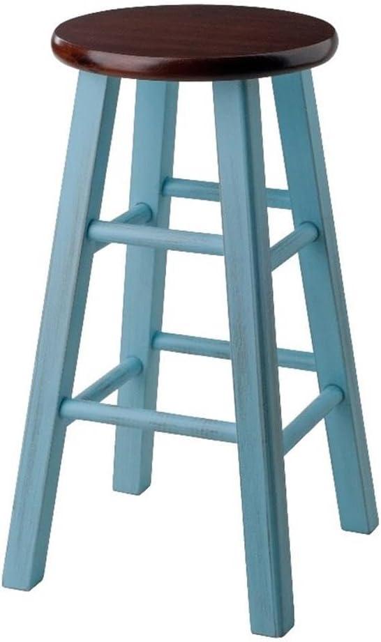 24" Ivy Counter Height Barstool Light Blue/Brown - Winsome: Farmhouse Style, Round Seat, Wood Frame