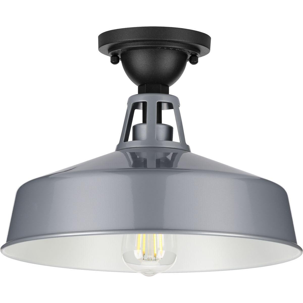 Progress Lighting, Cedar Springs, 1-Light Ceiling Light, Metallic Gray, White Shade