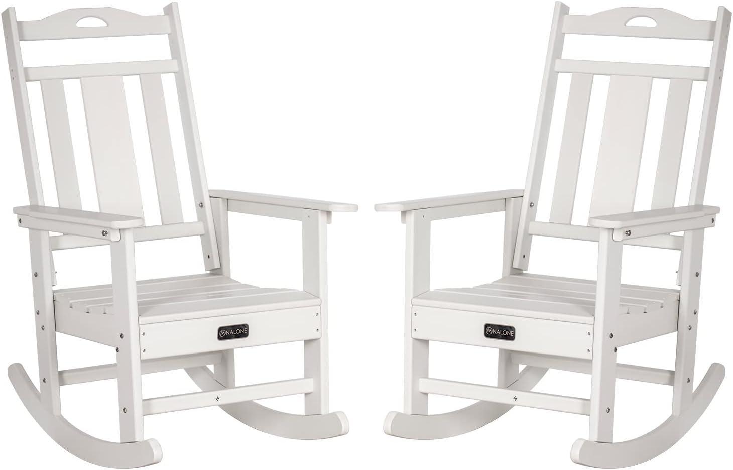 nalone Outdoor Rocking Chairs Set of 2, Oversized Porch Rocker Chair for Adult, All-Weather Resistant Patio Rocking Chair for Garden Lawn(White)
