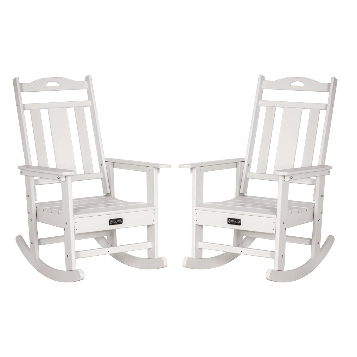 nalone Outdoor Rocking Chairs Set of 2, Oversized Porch Rocker Chair for Adult, All-Weather Resistant Patio Rocking Chair for Garden Lawn(White)