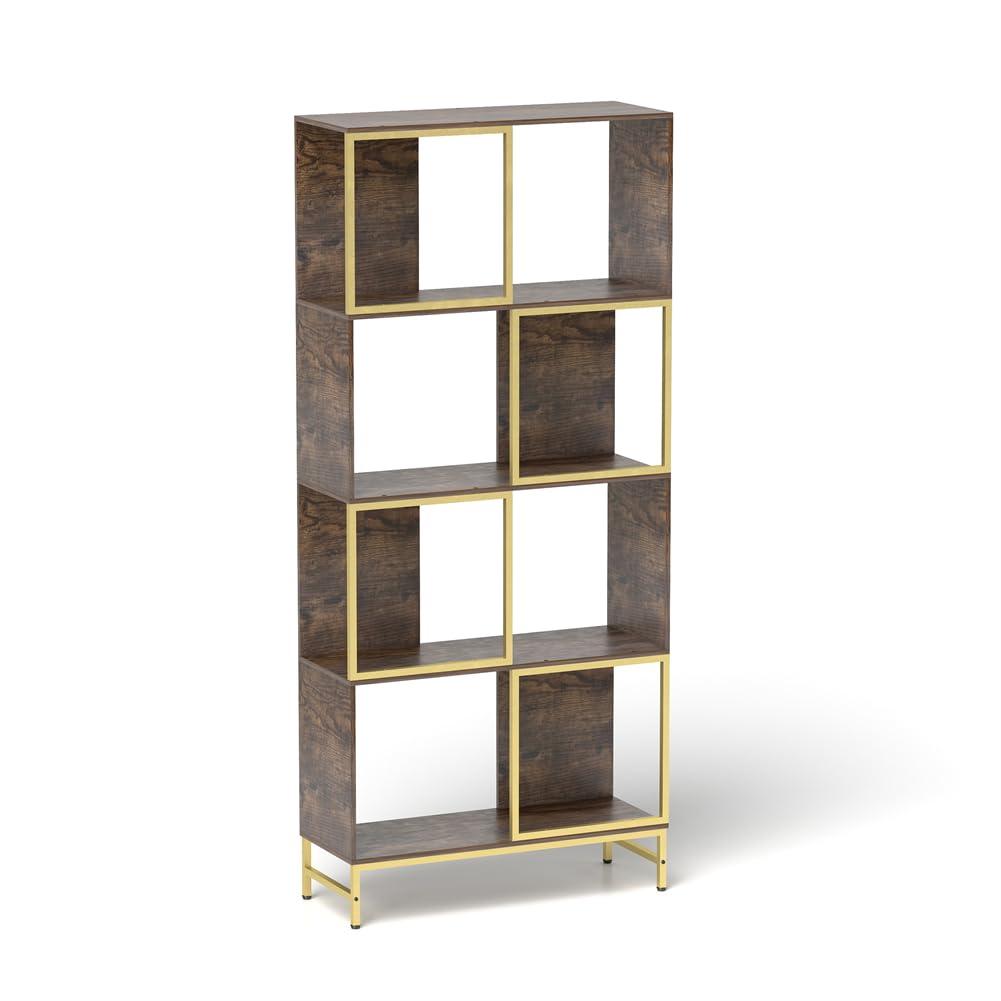 Furvclv 4 Tier Bookshelf, Modern Bookcase For CDs Books Movies, Asymmetrical Book Storage Organizer Space-Saving For Living Room Bedroom Office Kitchen