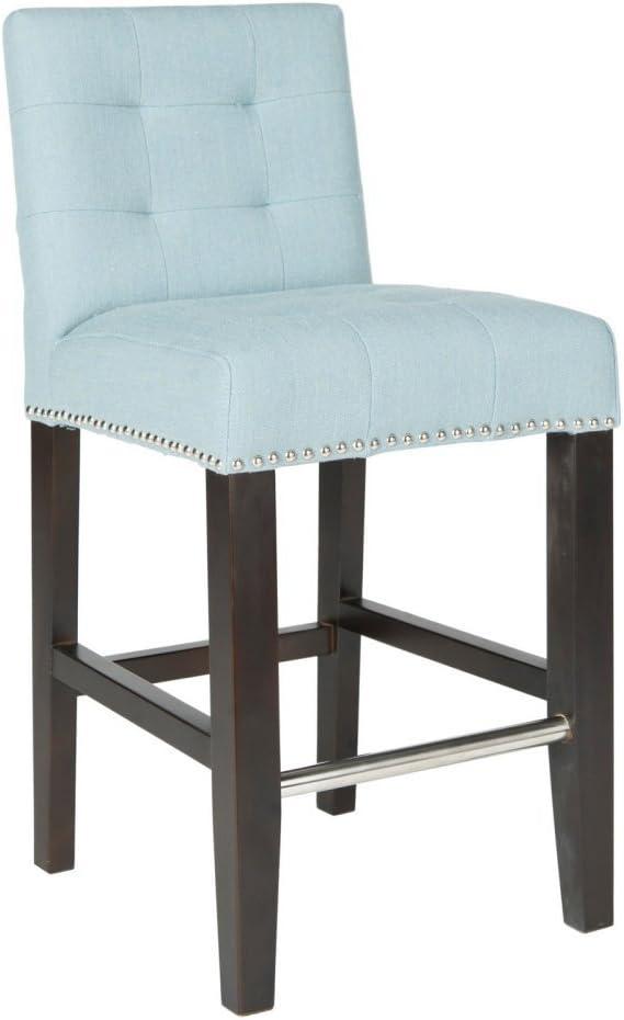 SAFAVIEH Thompson 24" Linen Counter Stool With Silver Nailheads Sky Blue