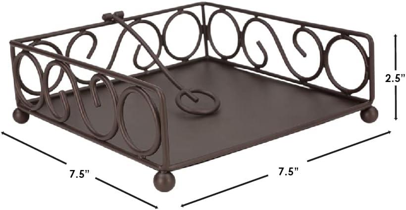 Napkin Holder For Table, By Home Basics (Bronze) | Napkin Holders For Kitchen | Scroll Design Table Napkin Holder with Stopper Medium