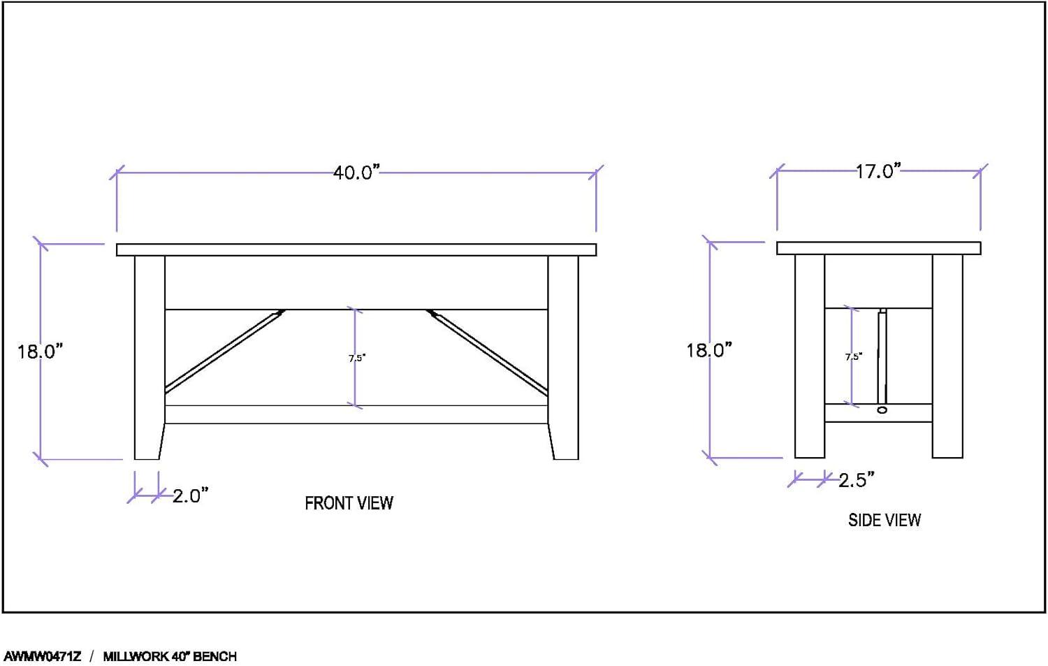 Alaterre Millwork Wood and Zinc Metal 40" Bench with Shelf