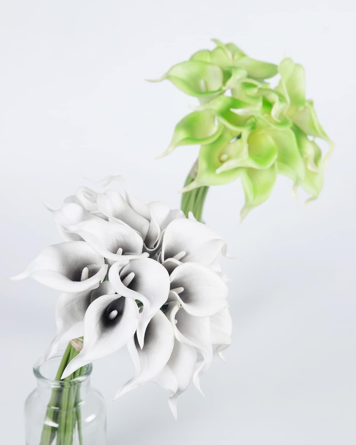 20Pcs Artificial Calla Lily Flower Real Touch Latex Flowers for DIY Wedding Bouquet Party Home Decor (Pure White) A