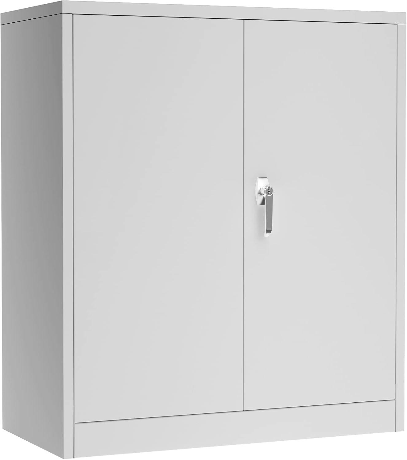 Gray 42" Lockable Metal Storage Cabinet with Adjustable Shelves