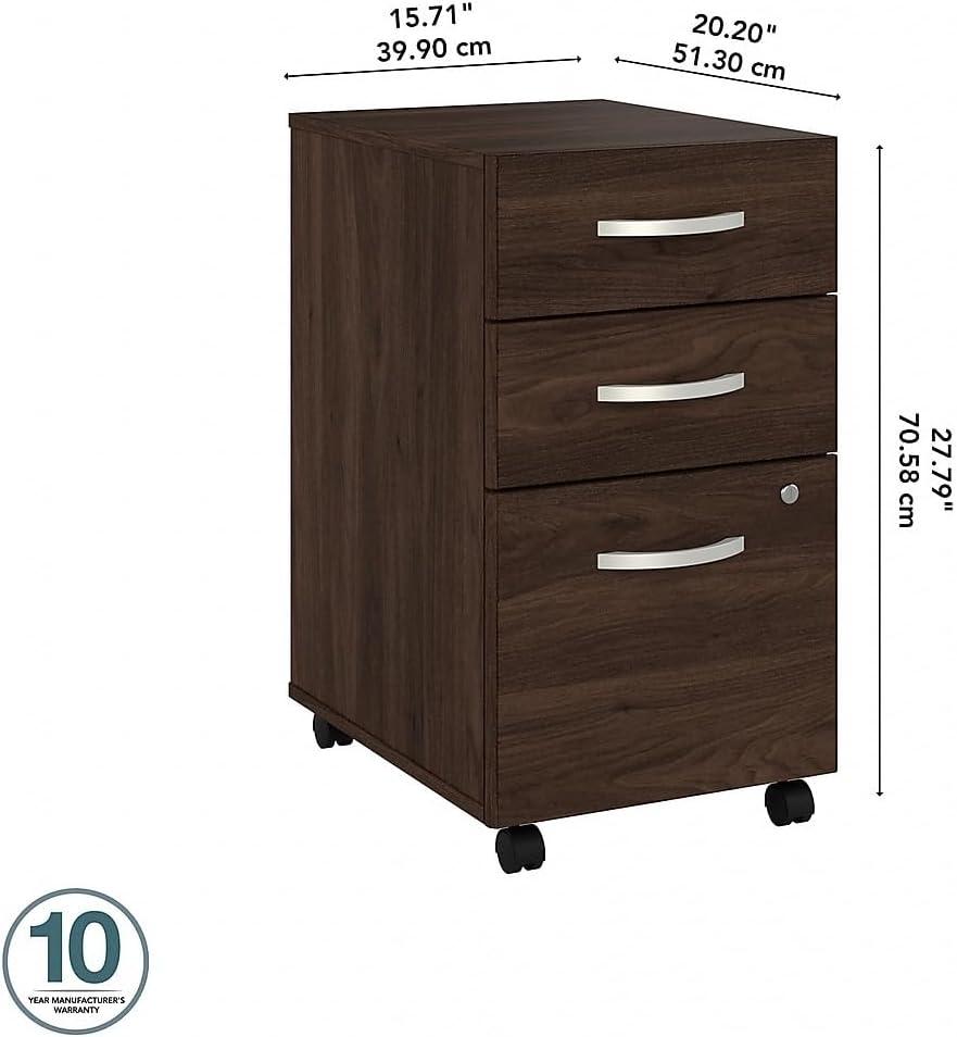 Hybrid 3 Drawer Mobile File Cabinet in Black Walnut - Engineered Wood