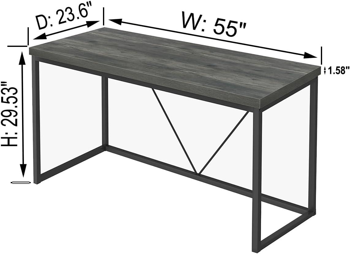 Gray 55-Inch Wood and Metal Computer Desk with Drawer