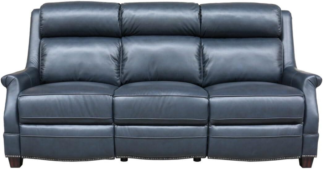 Shoreham Blue Leather Power Recliner with Nailhead Trim