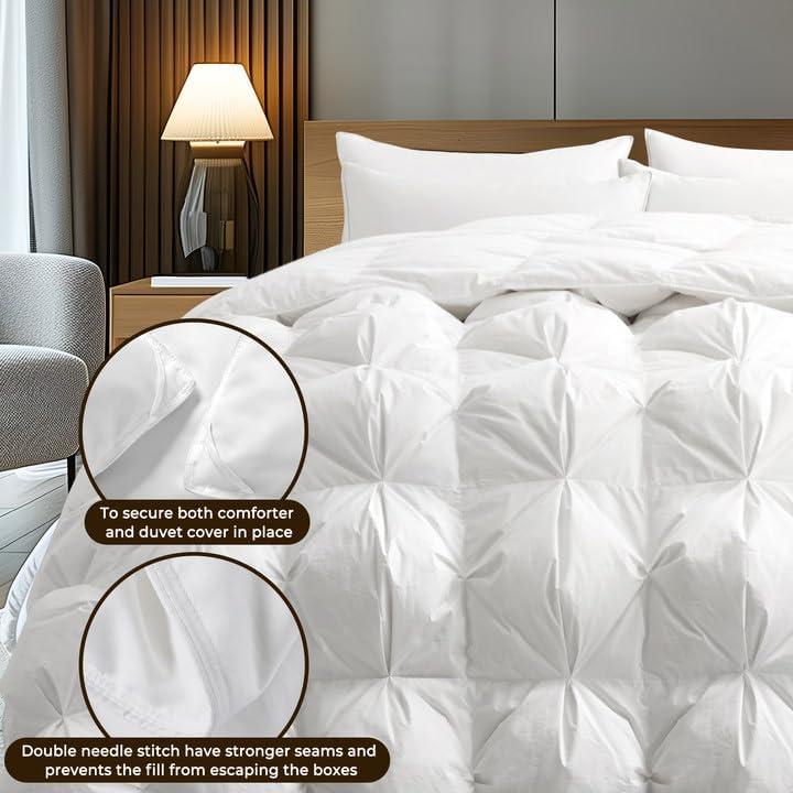Luxurious White Cotton Full Size Pinch Pleat Comforter