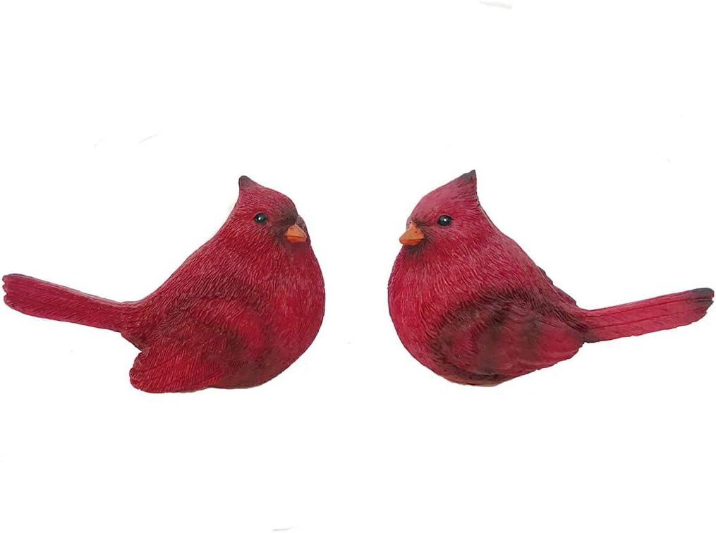 Darware Cardinal Figurines, 2pc Set; Resin Red Bird Statue Figures for Christmas and Seasonal Decor; Large 5.5 x 4 Inch Figures