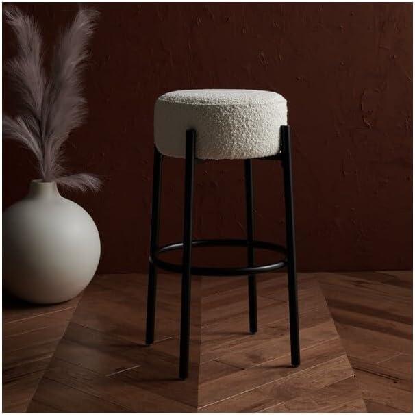 Ivory and Black Metal Leg Backless Bar Stool, 30-inch