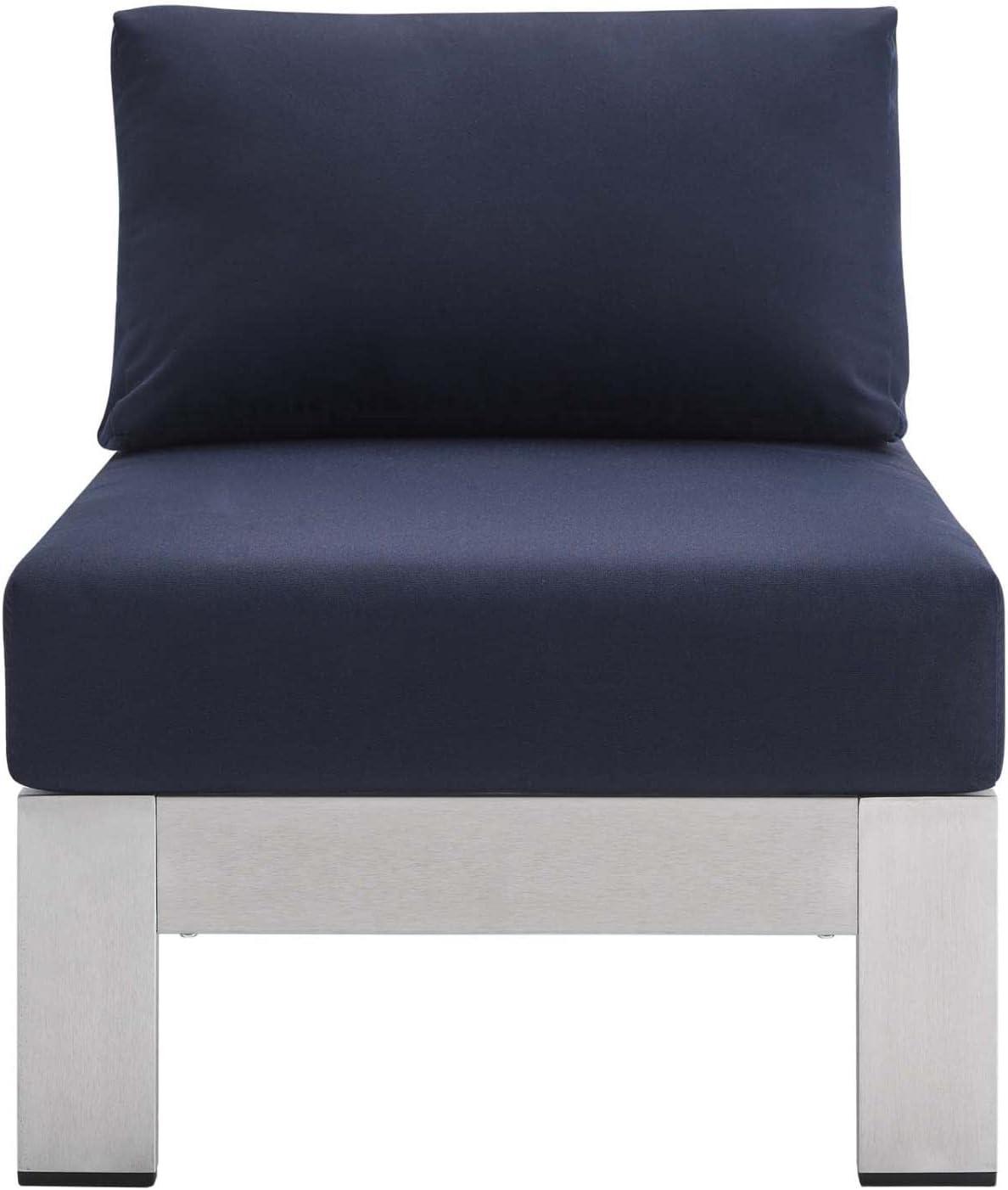 Modway Shore 23.5" Fabric Outdoor Patio Armless Chair in Silver Navy