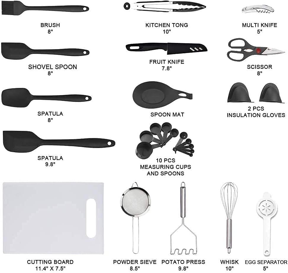 Kitchen Utensil set 42pcs Cooking Utensils Nylon and Stainless Steel Utensils Set Kitchen Tool Set,Black