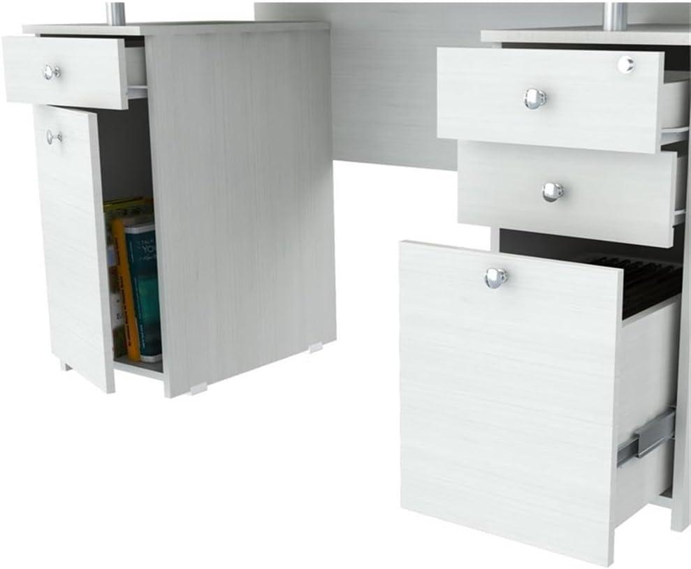 Inval 4-Drawer Computer Desk with Cabinet, Washed Oak