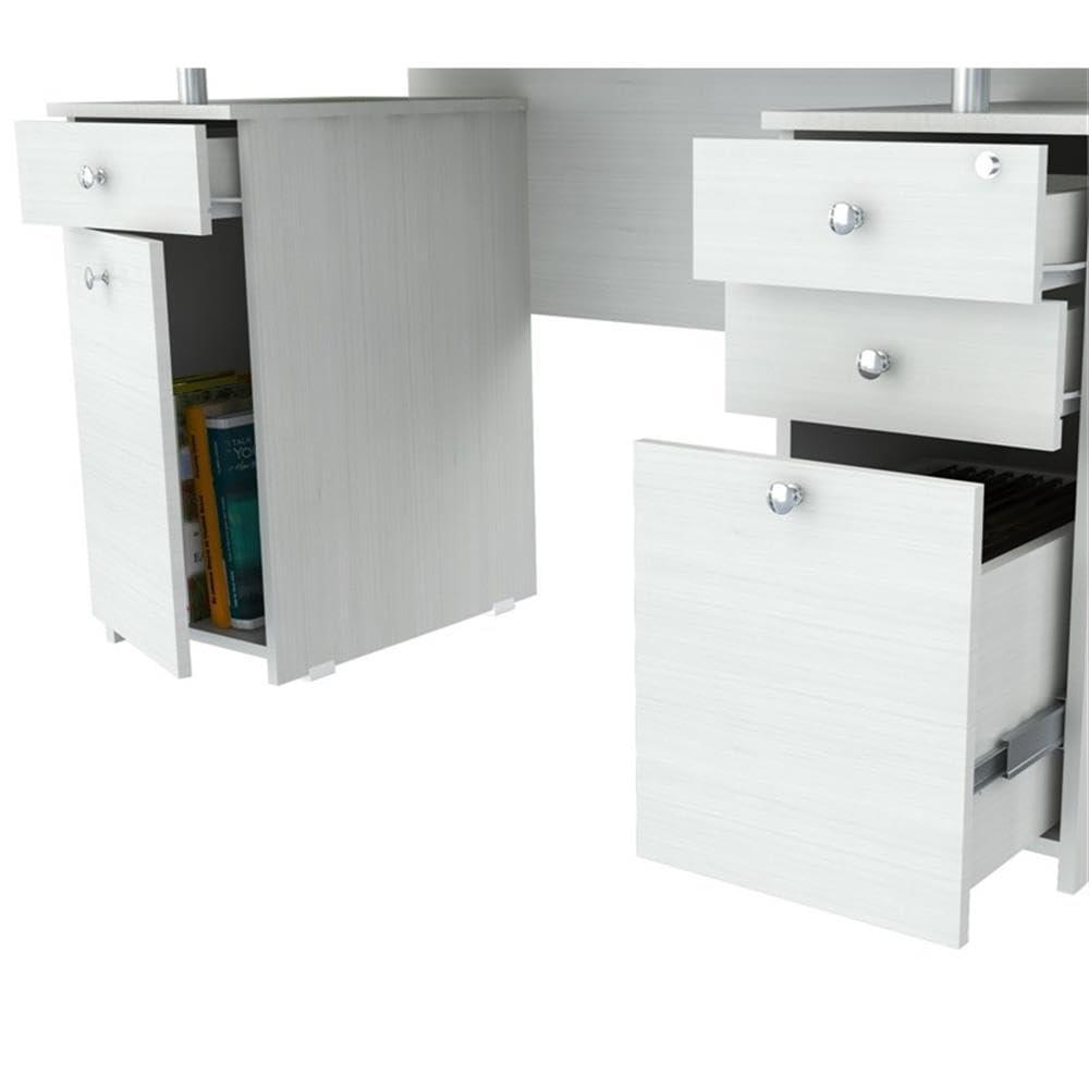 Inval 4-Drawer Computer Desk with Cabinet, Washed Oak