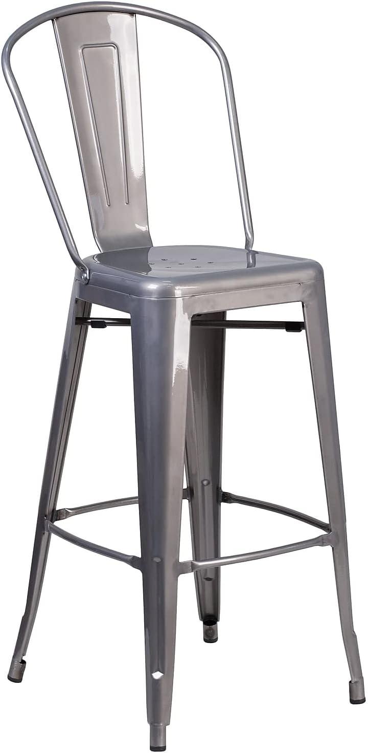 Urban Silver 30'' Metal Indoor Barstool with Vertical Slat Back