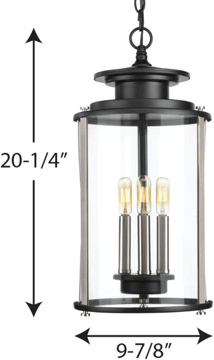 Progress Lighting Squire 3-Light Hanging Lantern, Steel, Black Finish, Clear Glass Shade